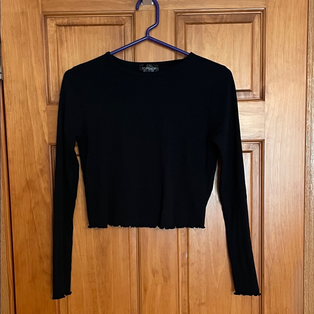 Topshop Black Long Sleeve Crop Top
